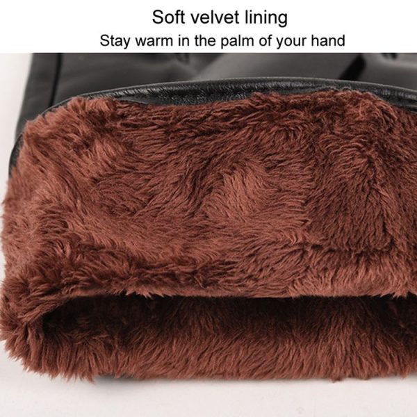 Fall Winter Men Leather Gloves PU Velvet Warm Riding Driving Touchscreen Gloves, Size: Average (Black) - Image 9