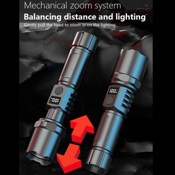 White Laser Wick LCD Digital Display Strong Light Rechargeable Portable LED Flashlight - Image 6