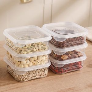 6pcs Transparent Food Storage Box Refrigerator Vegetable Meat Container, Style: 350ml Transparent Lid