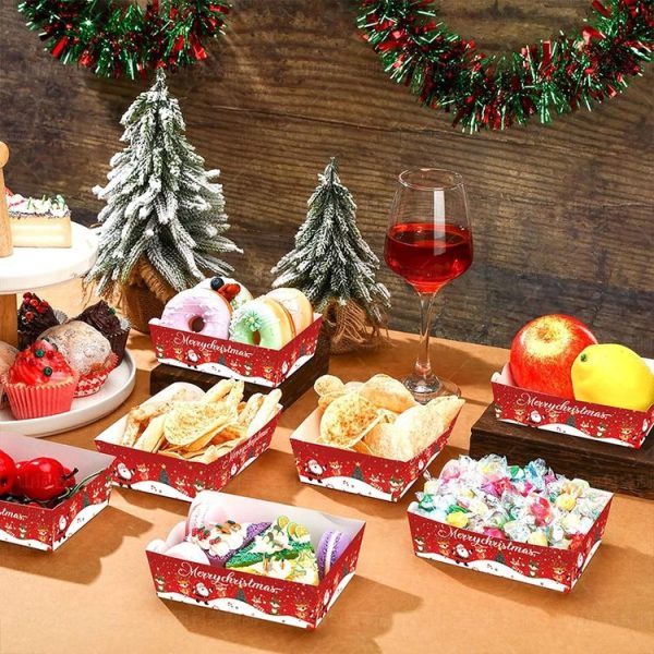 20pcs / Pack Christmas Food Snack Tray Christmas Party French Fries Paper Tray - Image 5