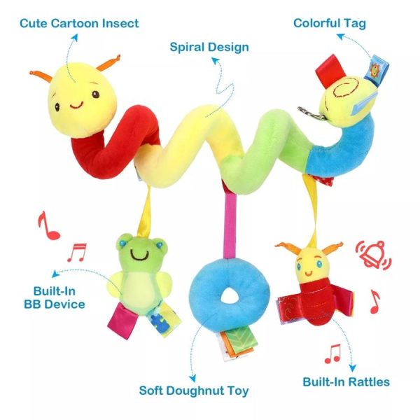 H033B Baby Caterpillar Cot Spiral Toy Cartoon Animal Baby With Rattle Bee Pram Hanging Soothing Toy - Image 4