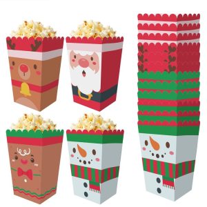 12pcs / Set Christmas Theme Popcorn Box Snack Packaging Bucket Snack Candy Box