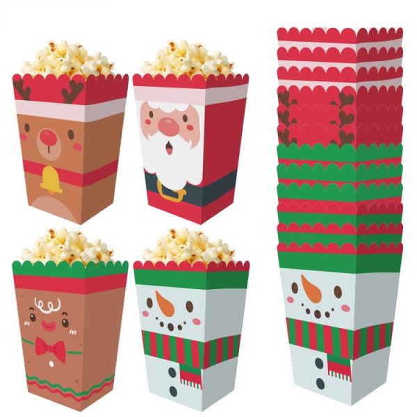 12pcs / Set Christmas Theme Popcorn Box Snack Packaging Bucket Snack Candy Box