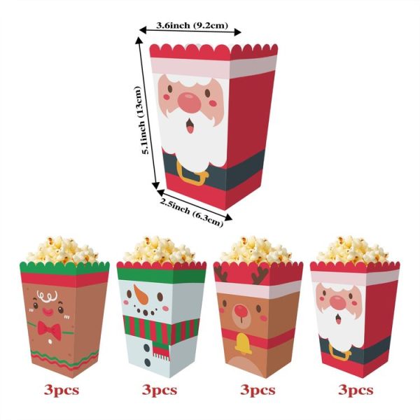 12pcs / Set Christmas Theme Popcorn Box Snack Packaging Bucket Snack Candy Box - Image 3