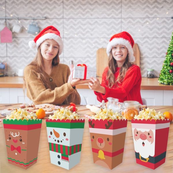 12pcs / Set Christmas Theme Popcorn Box Snack Packaging Bucket Snack Candy Box - Image 6