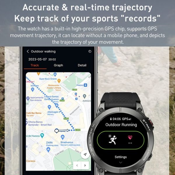 Outdoor Sports Smart Watch 1.43 Inch Ultra HD AMOLED Screen Bluetooth Talking Watch (Black) - Image 5
