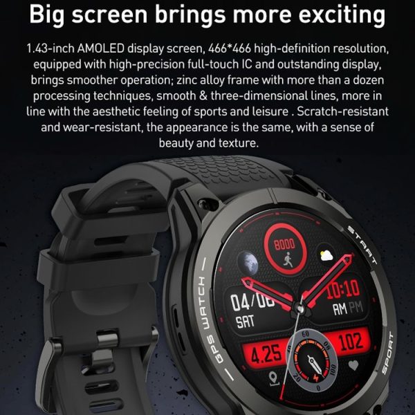 Outdoor Sports Smart Watch 1.43 Inch Ultra HD AMOLED Screen Bluetooth Talking Watch (Black) - Image 7