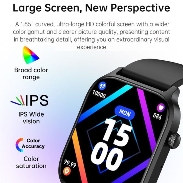 Bluetooth Talk HD Large Screen Heart Rate Oxygen Monitoring Multi-Sport Mode Smart Watch (Black) - Image 3