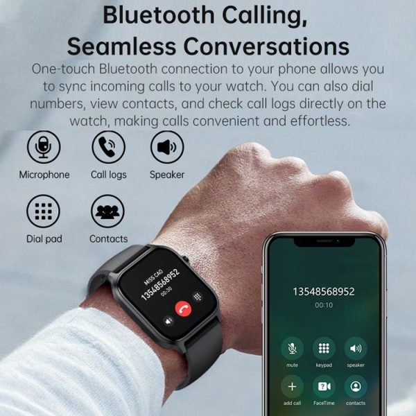 Bluetooth Talk HD Large Screen Heart Rate Oxygen Monitoring Multi-Sport Mode Smart Watch (Black) - Image 7