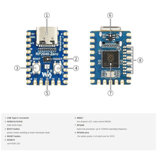 Waveshare Pico-Like MCU Board Based On Raspberry Pi RP2040, Spec: Zero - Image 4