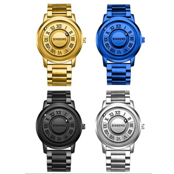 BINBOND B234 30m Waterproof Magnetic Suspension Watch, Color: Black Leather-Full Gold-Gold - Image 2