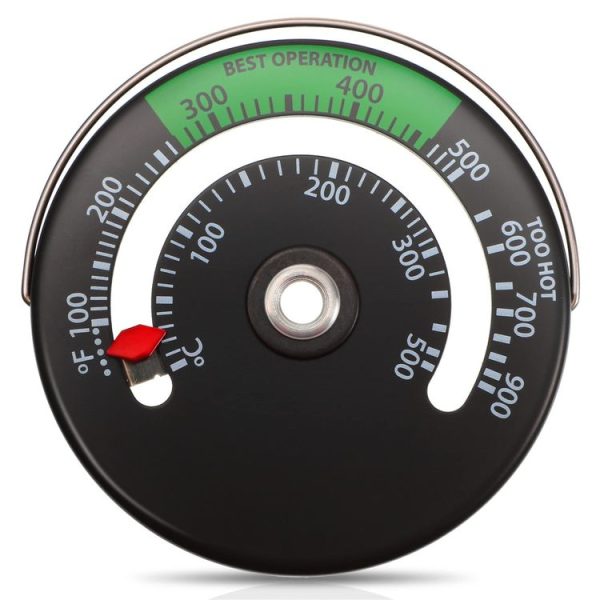 Magnetic Fireplace Thermometer Temperature Monitor (Black)