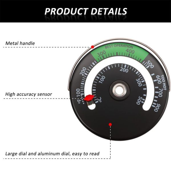 Magnetic Fireplace Thermometer Temperature Monitor (Black) - Image 3