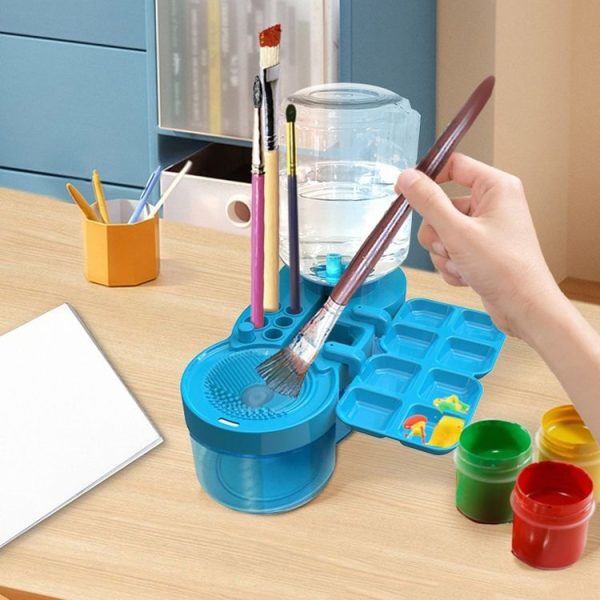 Painting Brush Washer with Drain Cleaner and Holder, 8 Palette Wells (Green) - Image 2