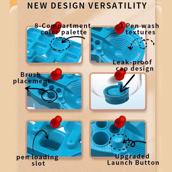 Painting Brush Washer with Drain Cleaner and Holder, 8 Palette Wells (Green) - Image 3