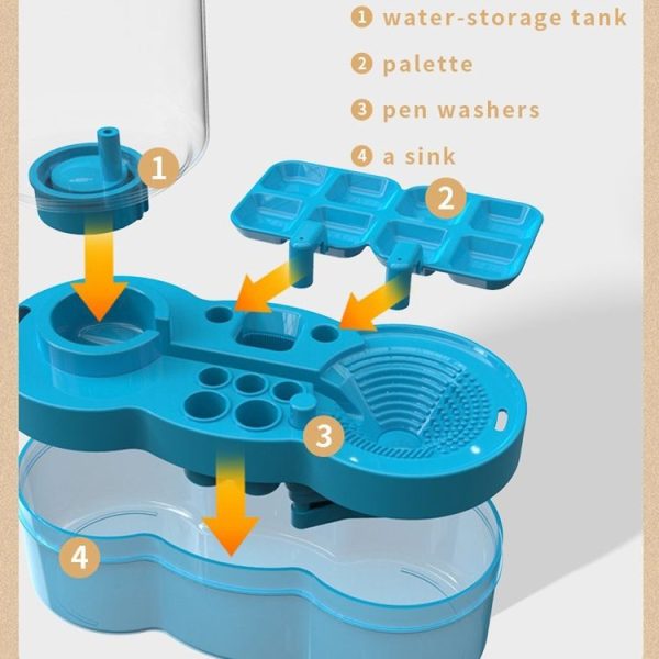 Painting Brush Washer with Drain Cleaner and Holder, 8 Palette Wells (Green) - Image 4