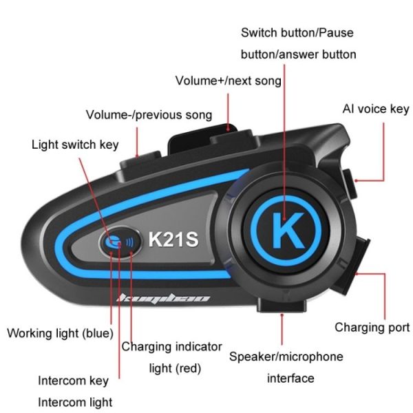 KUQIBAO K21S Motorcycle Riding Helmet Dual Intercom Bluetooth Headset With Lights (Soft Microphone) - Image 2