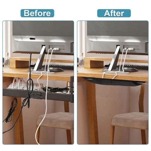 68 x 24cm Table Bottom Power Socket Hidden Organizer Mesh Pocket - Image 7