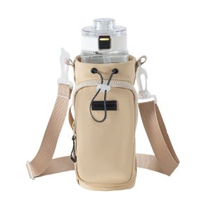 Travel Season Outdoor Portable Water Bottle Bag Large Capacity Crossed Mug Protective Cover Travel Mug Bag (Beige)