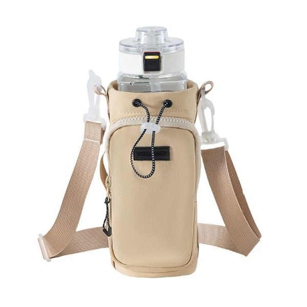 Travel Season Outdoor Portable Water Bottle Bag Large Capacity Crossed Mug Protective Cover Travel Mug Bag (Beige)