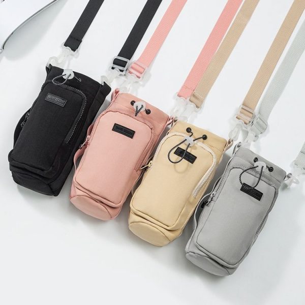 Travel Season Outdoor Portable Water Bottle Bag Large Capacity Crossed Mug Protective Cover Travel Mug Bag (Beige) - Image 2