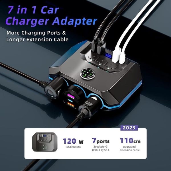 TR52 Car Cigarette Lighter One To Three With Switch Voltage Display - Image 5