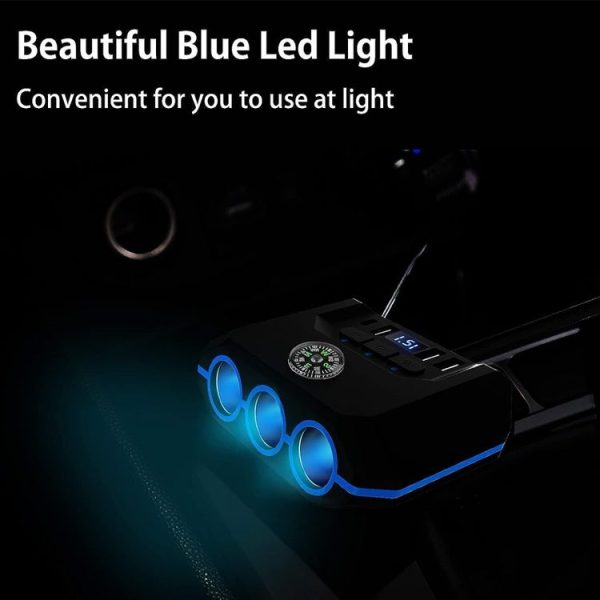TR52 Car Cigarette Lighter One To Three With Switch Voltage Display - Image 9