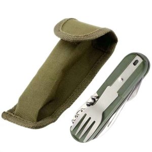 SY-FT008 7-in-1 Multifunctional Outdoor Camping Portable Folding Tableware Combination (Green)