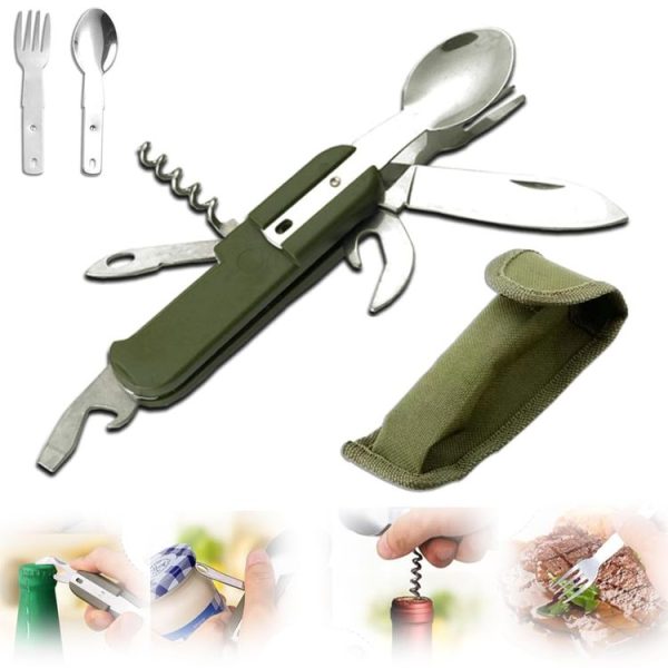 SY-FT008 7-in-1 Multifunctional Outdoor Camping Portable Folding Tableware Combination (Green) - Image 6