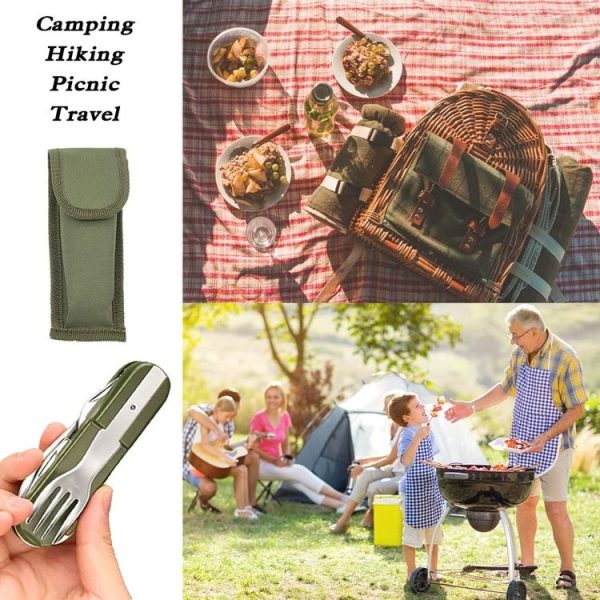 SY-FT008 7-in-1 Multifunctional Outdoor Camping Portable Folding Tableware Combination (Green) - Image 8