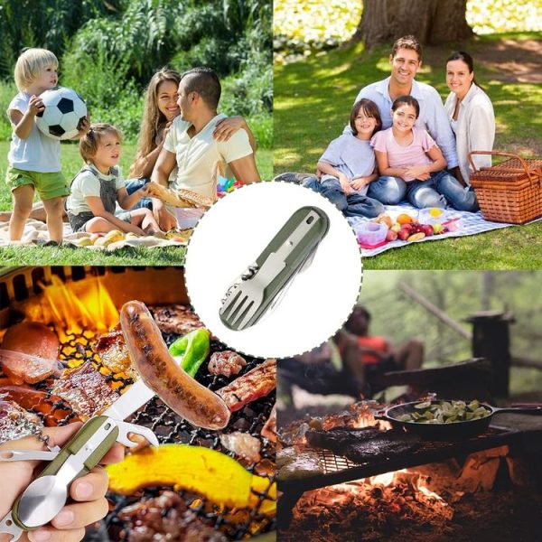 SY-FT008 7-in-1 Multifunctional Outdoor Camping Portable Folding Tableware Combination (Green) - Image 9