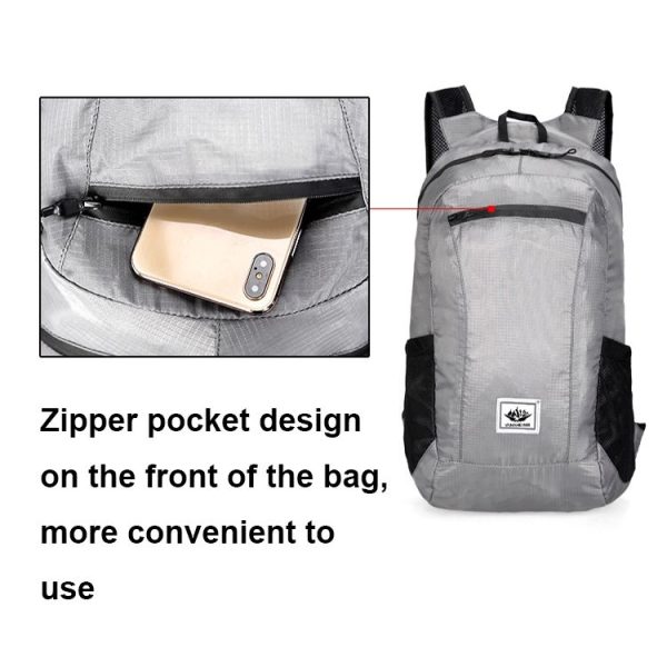 Vanaheimr Outdoor Cycling Sports Folding Backpack Large-capacity Lightweight Travel Bag (Light Gray) - Image 7