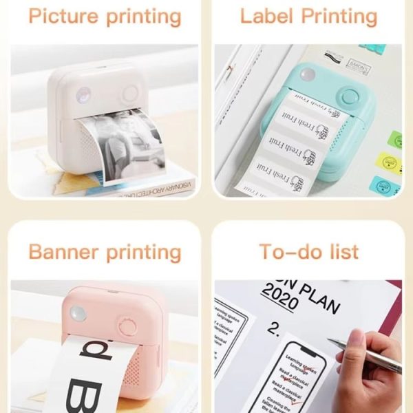 200DPI Mini Label Printer Thermal Inkless Black And White Printer With 1 Roll Printing Paper (Pink) - Image 5
