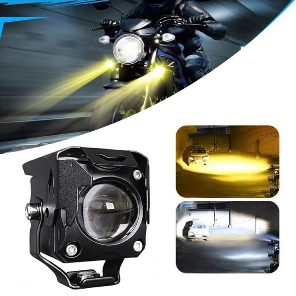 20W Motorcycle LED Headlight Auxiliary Spotlight Lens Dual Color Fog Light (Near Yellow+Far White) - Image 2
