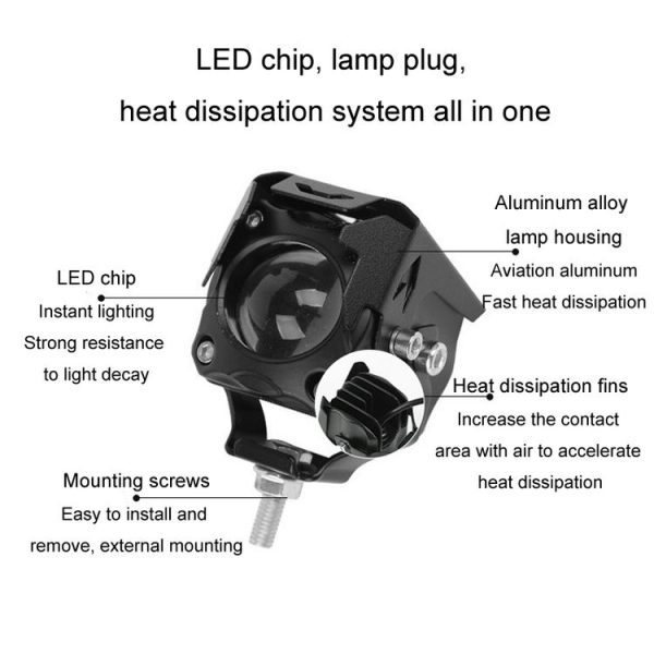 20W Motorcycle LED Headlight Auxiliary Spotlight Lens Dual Color Fog Light (Near Yellow+Far White) - Image 4