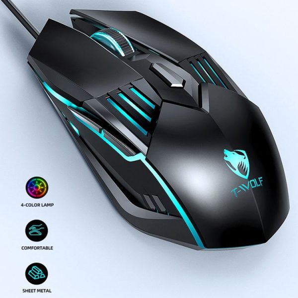 T-WOLF G560 6-keys Cool Breathing Light Gaming Wired Mouse Mechanical Office Silent Mouse (Blue) - Image 4