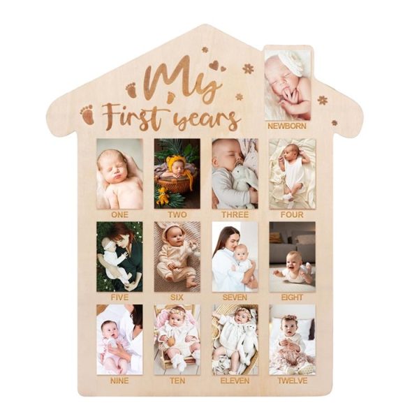 35 x 42cm Wooden Newborn Baby Milestone Memorial Photo Frame Baby Stand Monthly Plaque Craft Ornament
