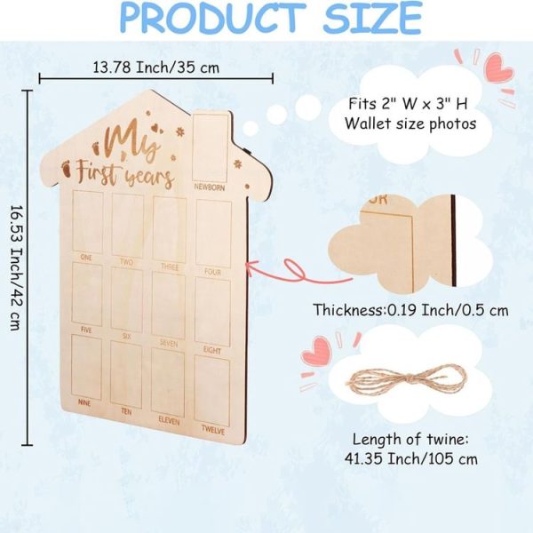 35 x 42cm Wooden Newborn Baby Milestone Memorial Photo Frame Baby Stand Monthly Plaque Craft Ornament - Image 3