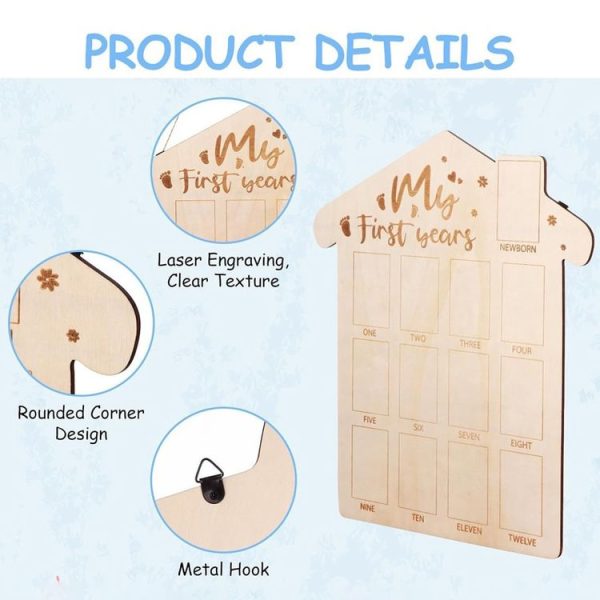 35 x 42cm Wooden Newborn Baby Milestone Memorial Photo Frame Baby Stand Monthly Plaque Craft Ornament - Image 4
