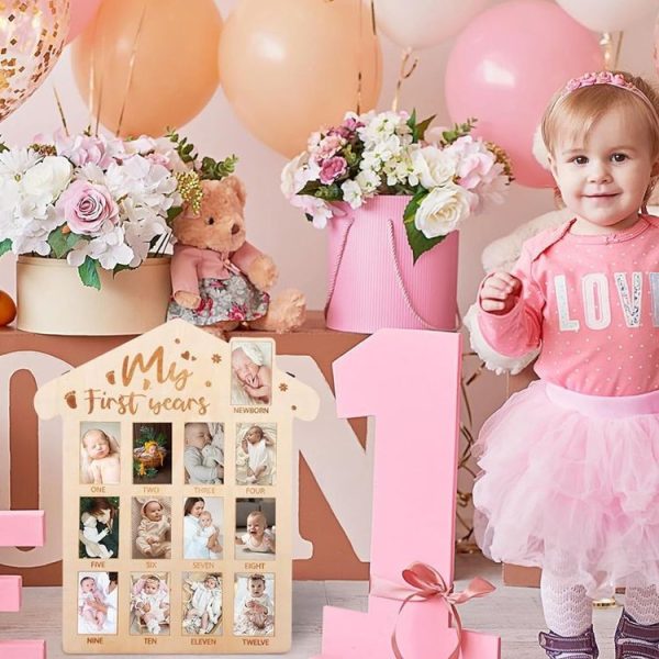 35 x 42cm Wooden Newborn Baby Milestone Memorial Photo Frame Baby Stand Monthly Plaque Craft Ornament - Image 6