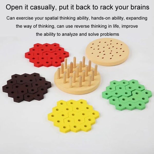 Montessori Hamburger Building Blocks Wooden Geometric Sorting Stacking Game Kids Early Learning Puzzle Toy (Colorful) - Image 10