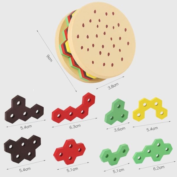Montessori Hamburger Building Blocks Wooden Geometric Sorting Stacking Game Kids Early Learning Puzzle Toy (Colorful) - Image 3
