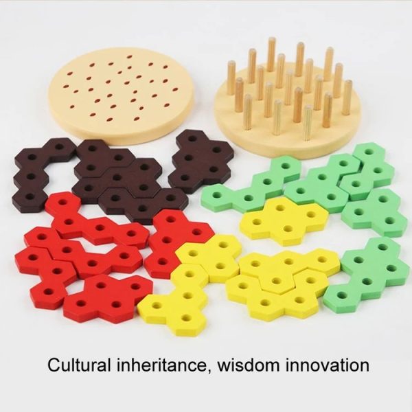 Montessori Hamburger Building Blocks Wooden Geometric Sorting Stacking Game Kids Early Learning Puzzle Toy (Colorful) - Image 4