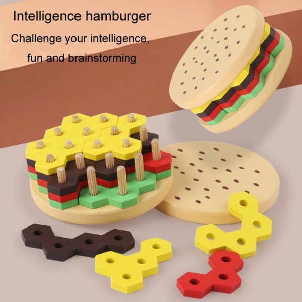 Montessori Hamburger Building Blocks Wooden Geometric Sorting Stacking Game Kids Early Learning Puzzle Toy (Colorful) - Image 7