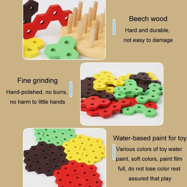 Montessori Hamburger Building Blocks Wooden Geometric Sorting Stacking Game Kids Early Learning Puzzle Toy (Colorful) - Image 9