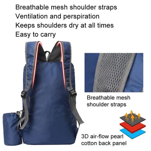 Vanaheimr Large Capacity Foldable Shoulder Bag Lightweight Waterproof Outdoor Travelling Sports Backpack (Light Gray) - Image 5