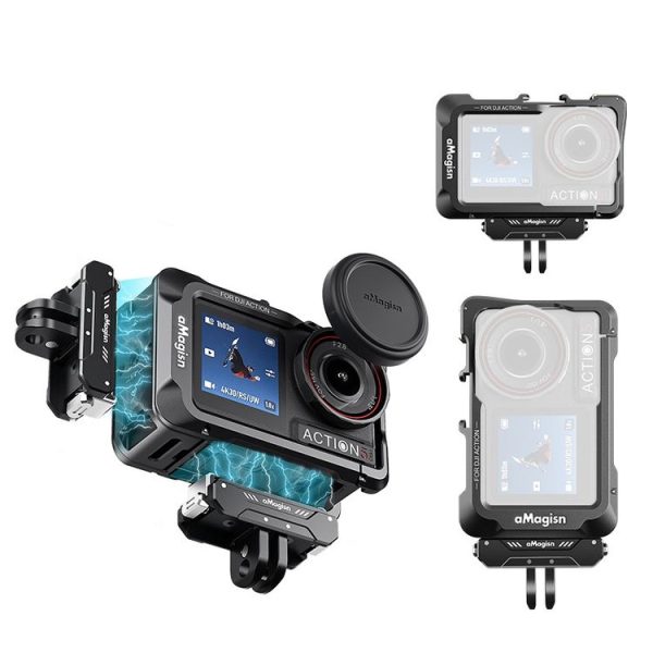 DJI OSMO Action 5 Pro / 4 / 3 aMagisn Metal Rabbit Cage Protection Frame With Len Cap (Black)