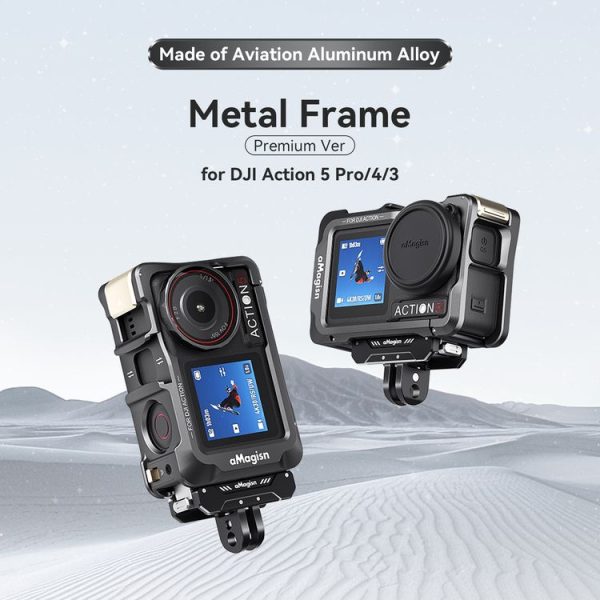 DJI OSMO Action 5 Pro / 4 / 3 aMagisn Metal Rabbit Cage Protection Frame With Len Cap (Black) - Image 2