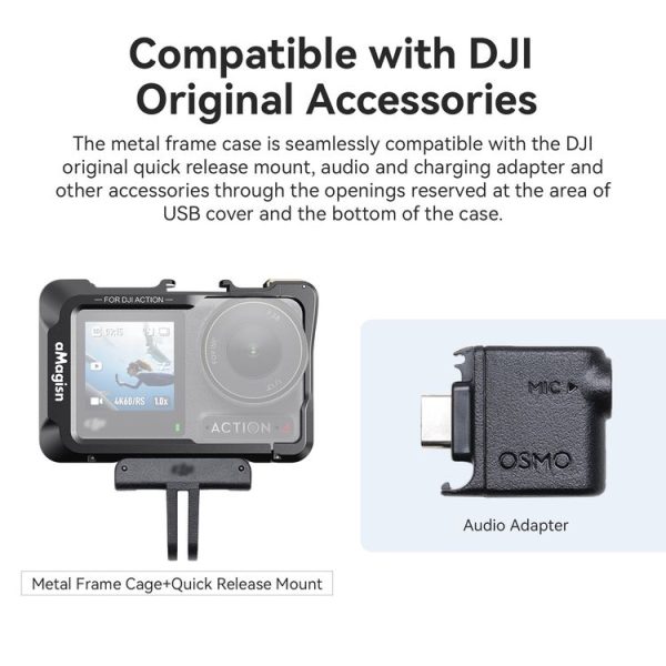 DJI OSMO Action 5 Pro / 4 / 3 aMagisn Metal Rabbit Cage Protection Frame With Len Cap (Black) - Image 8