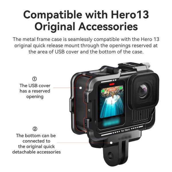 AMagisn Essential Ver Metal Rabbit Cage for GoPro HERO13 Black / HERO12 Black / HERO11 Black / HERO10 Black / HERO9 Black (Black) - Image 7